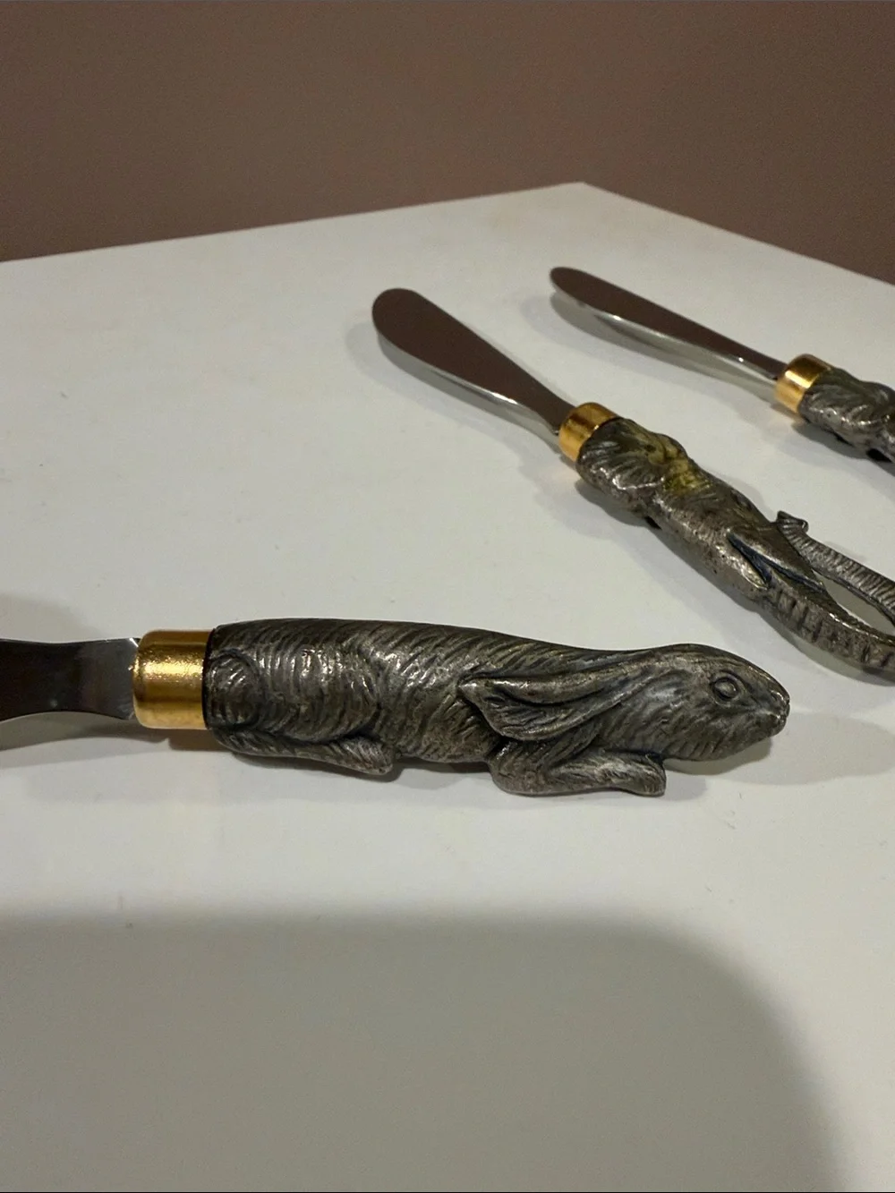 Vintage Arthur Court Cheese Knife Spreader Set/3 with Decorative Handles